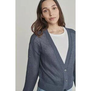 Elizabeth and James Open Knit Navy Blue Button Front Lightweight Sweater Cardiga